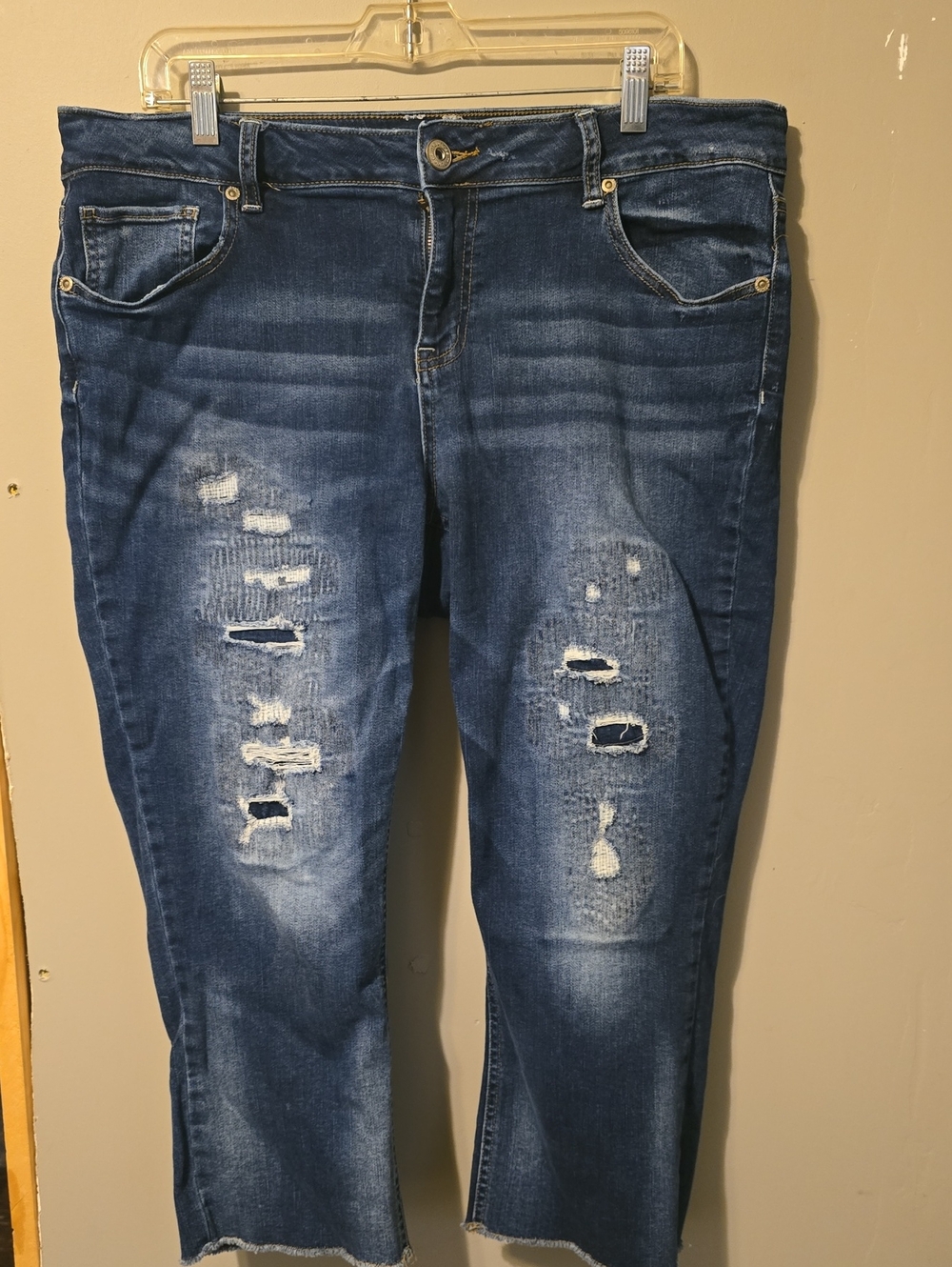 Maurices Distressed Dark Blue Cropped Jeans